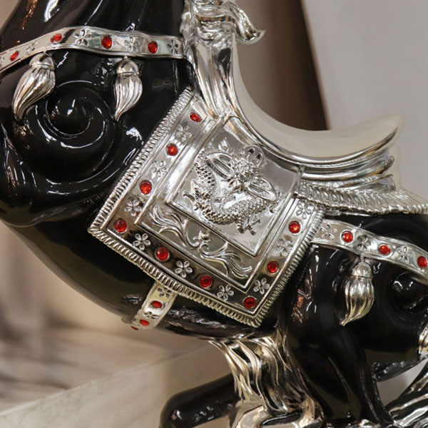 跳ね馬 置物 馬の置物 開運 風水 立ち馬 黒馬 オーナメント インテリア 高級 キラキラ うま 玄関 縁起物 ブラック 陶器-6