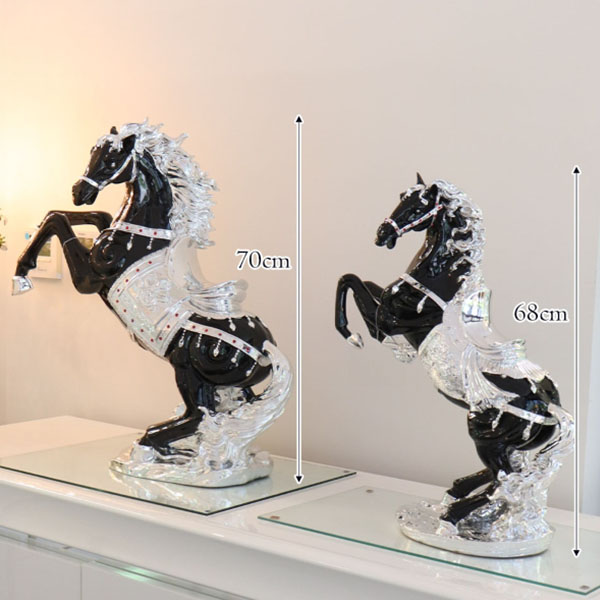 跳ね馬 置物 馬の置物 開運 風水 立ち馬 黒馬 オーナメント インテリア 高級 キラキラ うま 玄関 縁起物 ブラック 陶器-10