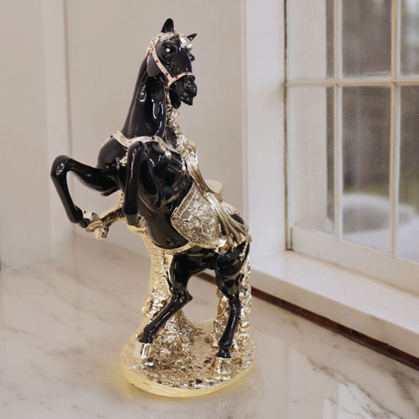 跳ね馬 置物 馬の置物 開運 風水 立ち馬 黒馬 オーナメント インテリア 高級 キラキラ うま 玄関 縁起物 ブラック 陶器-5