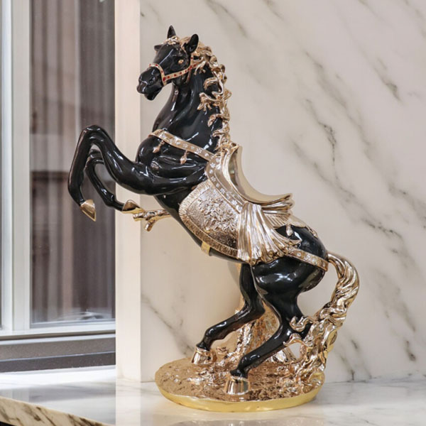 跳ね馬 置物 馬の置物 開運 風水 立ち馬 黒馬 オーナメント インテリア 高級 キラキラ うま 玄関 縁起物 ブラック 陶器-6