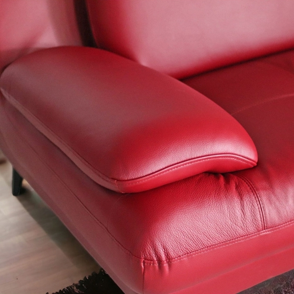 輸入家具 角度調節可能 本革 リクライニングソファ 三人掛け レッド(赤  