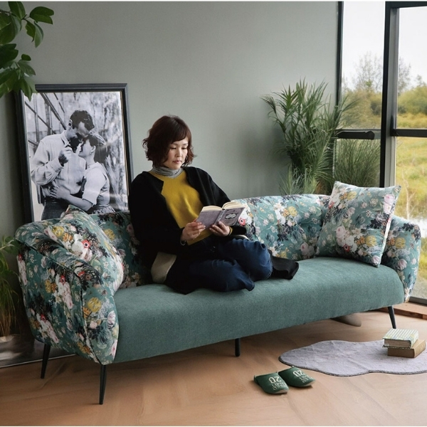 リゾート風 三人掛けソファ グリーン アジアンテイスト おしゃれ 3P ソファー 花柄 ボタニカル柄 モダン クラシック 緑-6