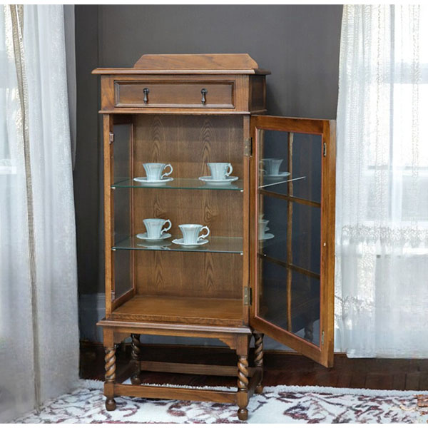 英国調家具 オーク 片開きショーケース アンティーク調 輸入家具 ディスプレイ収納 食器棚 本棚 収納 ガラスキャビネット おしゃれ-2