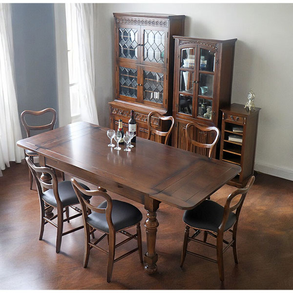 アンティーク調 輸入家具 オーク材使用 伸長式ダイニングテーブル 幅145-200cm 4人～8人用対応 木製 英国調デザイン-5