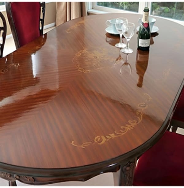 マリナカッシーリのヨーロピアン調クラシックデザインの猫脚ダイニングテーブル、マホガニー材と美しい象嵌装飾。-4