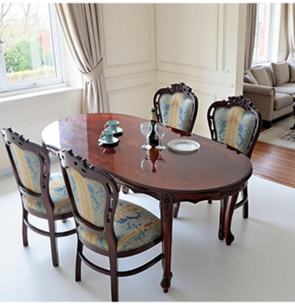マリナカッシーリのヨーロピアン調クラシックデザインの猫脚ダイニングテーブル、マホガニー材と美しい象嵌装飾。-11