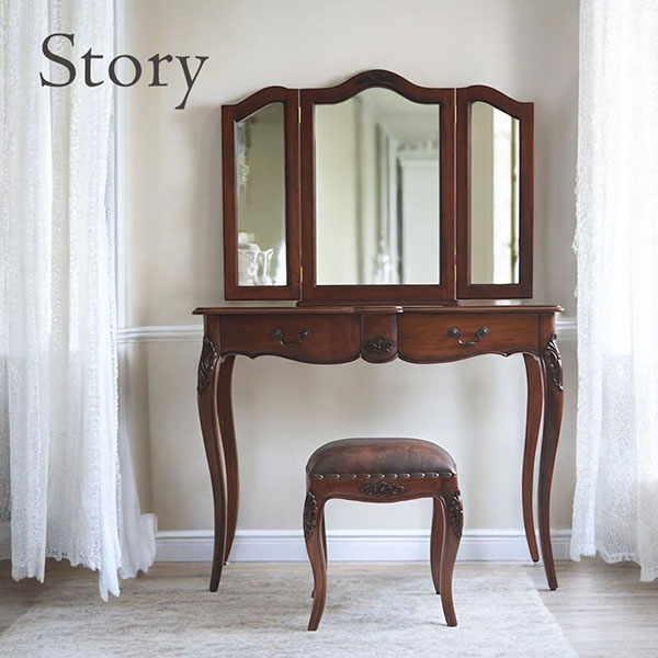 アンティーク調 コンソールとしても使える 2WAYタイプ 三面鏡ドレッサー(スツール付き) ブラウン エレガント おしゃれ 猫脚 輸入家具-2