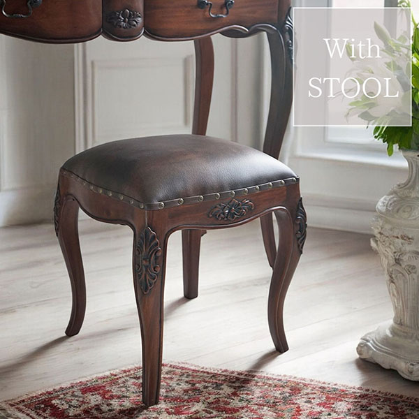 アンティーク調 コンソールとしても使える 2WAYタイプ 三面鏡ドレッサー(スツール付き) ブラウン エレガント おしゃれ 猫脚 輸入家具-5