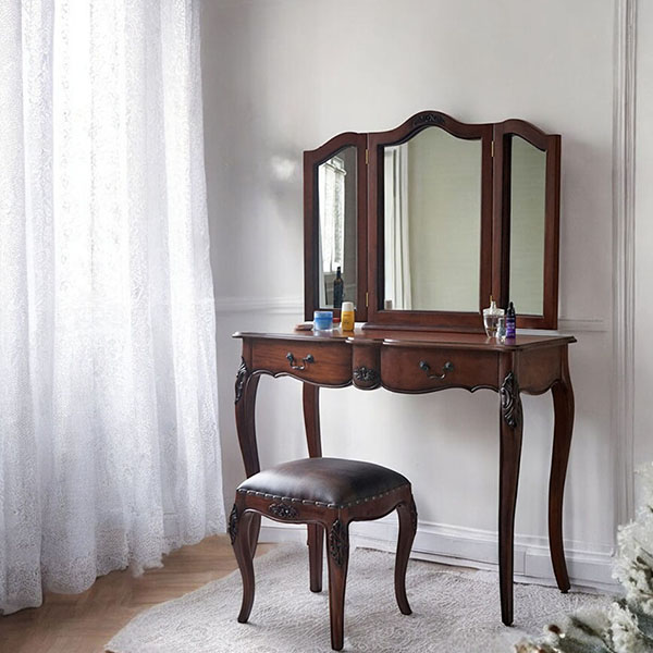 アンティーク調 コンソールとしても使える 2WAYタイプ 三面鏡ドレッサー(スツール付き) ブラウン エレガント おしゃれ 猫脚 輸入家具-6