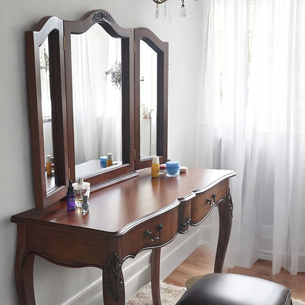 アンティーク調 コンソールとしても使える 2WAYタイプ 三面鏡ドレッサー(スツール付き) ブラウン エレガント おしゃれ 猫脚 輸入家具-7