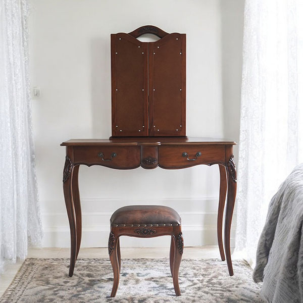 アンティーク調 コンソールとしても使える 2WAYタイプ 三面鏡ドレッサー(スツール付き) ブラウン エレガント おしゃれ 猫脚 輸入家具-8