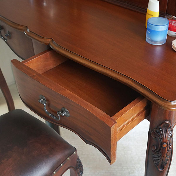 アンティーク調 コンソールとしても使える 2WAYタイプ 三面鏡ドレッサー(スツール付き) ブラウン エレガント おしゃれ 猫脚 輸入家具-11