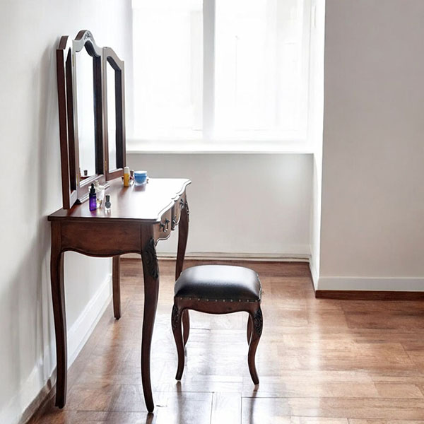 アンティーク調 コンソールとしても使える 2WAYタイプ 三面鏡ドレッサー(スツール付き) ブラウン エレガント おしゃれ 猫脚 輸入家具-13