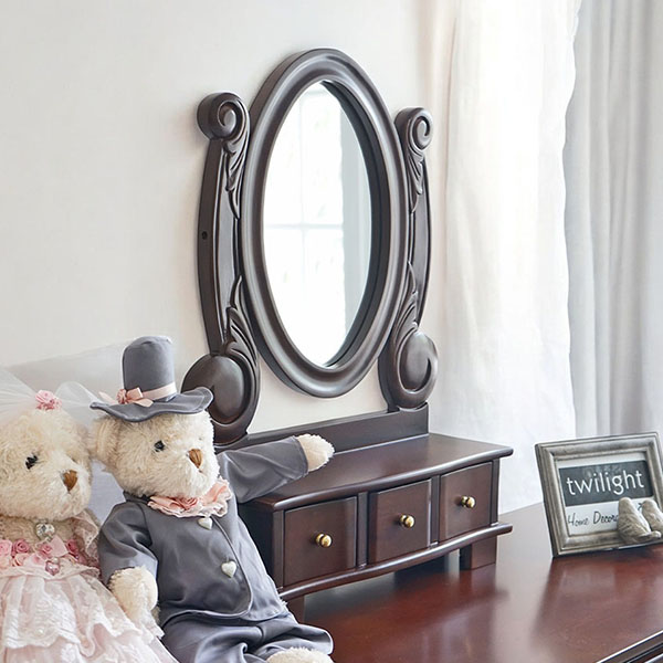 収納付き置き型ミラースタンド。優雅なインテリアに最適。ヨーロピアンデザインで輸入家具らしさを演出。-1