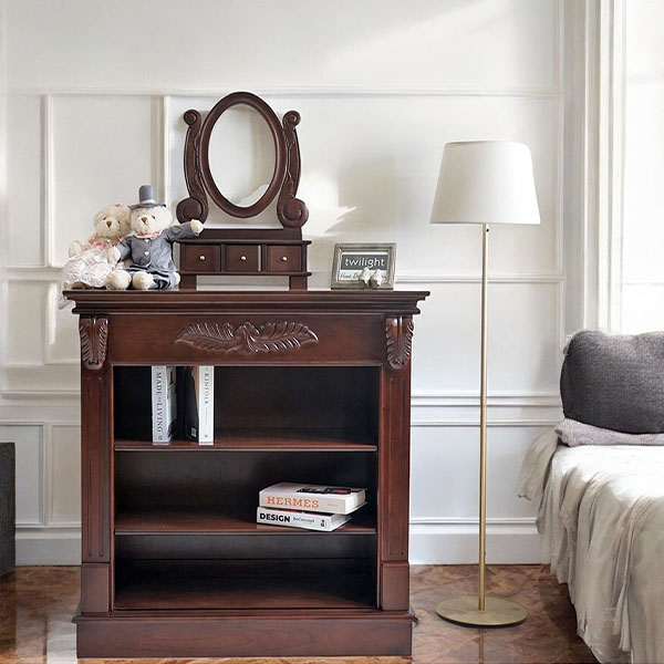 収納付き置き型ミラースタンド。優雅なインテリアに最適。ヨーロピアンデザインで輸入家具らしさを演出。-4