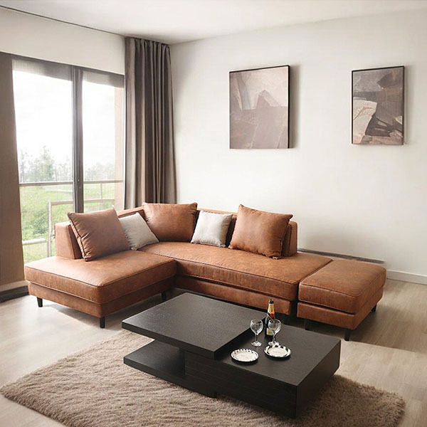 自由なレイアウトが可能なひっかき傷に強いカウチソファセット。ペットのいる家庭に安心のファブリックのコーナーソファー。-1