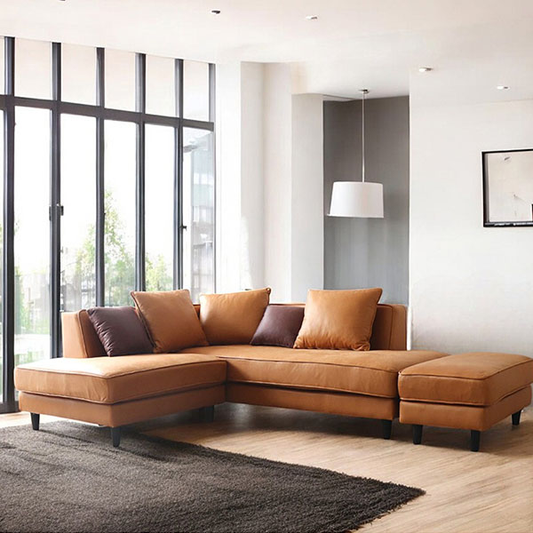 本革のような質感を備えたひっかき傷に強いおしゃれなカウチソファ。リビング空間にぴったりの組み換え自由な多機能なソファセット-1