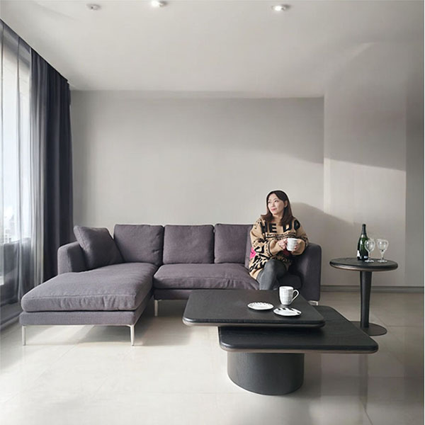 HOBANG 脚下差し込み式サイドテーブル 幅50cm ブラックオーク・ウォールナット 北欧風-5