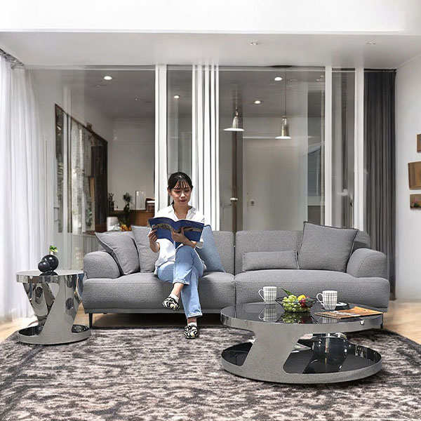 HOBANG ステンレス製 サイドテーブル モダン 強化ガラス ブラックガラス 収納付き おしゃれ-3