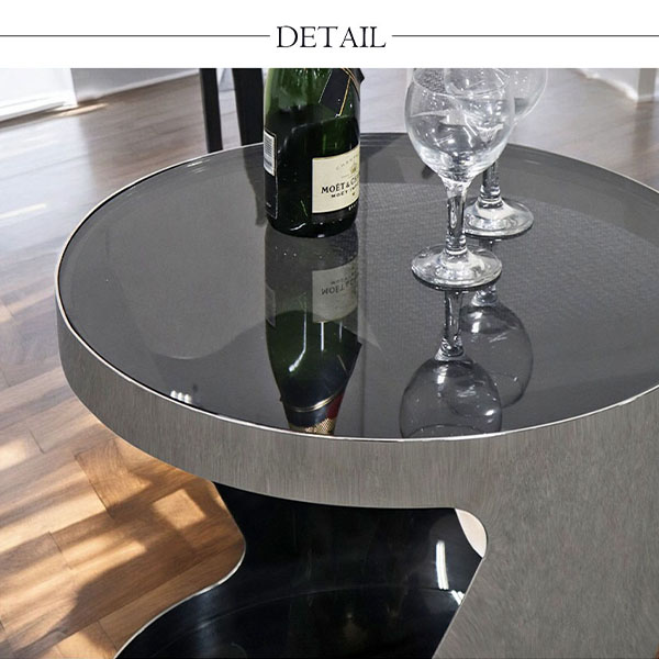 HOBANG ステンレス製 サイドテーブル モダン 強化ガラス ブラックガラス 収納付き おしゃれ-8