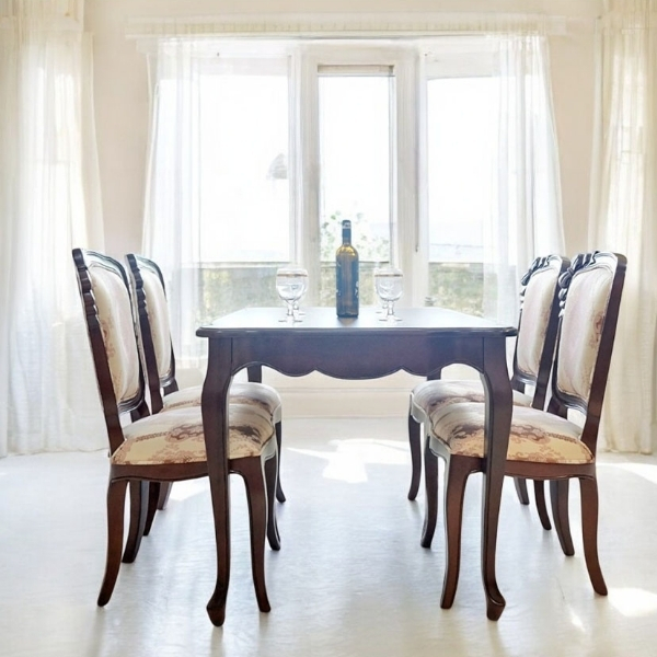 省スペース対応 ダイニングテーブルセット（ブラウン） 4人掛け 5点セット 幅125cm 猫脚 輸入家具 アンティーク調 木製 おしゃれ-16