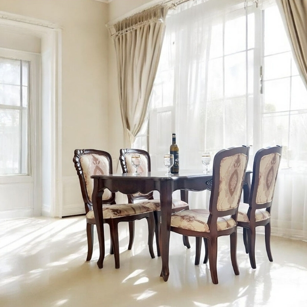 省スペース対応 ダイニングテーブルセット（ブラウン） 4人掛け 5点セット 幅125cm 猫脚 輸入家具 アンティーク調 木製 おしゃれ-17