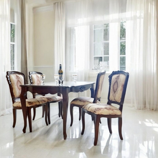 省スペース対応 ダイニングテーブルセット（ブラウン） 4人掛け 5点セット 幅125cm 猫脚 輸入家具 アンティーク調 木製 おしゃれ-18