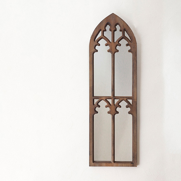 アンティーク調ウィンドウミラー（ブラウン） フレンチシャビー 幅30cm スリム 壁掛け＆置き型対応 輸入雑貨 インテリア-2