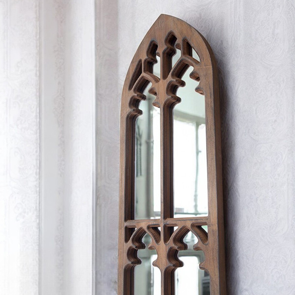 アンティーク調ウィンドウミラー（ブラウン） フレンチシャビー 幅30cm スリム 壁掛け＆置き型対応 輸入雑貨 インテリア-3