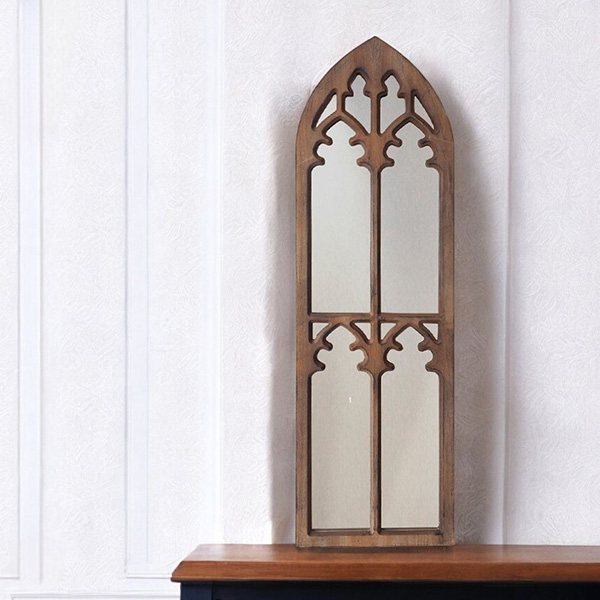 アンティーク調ウィンドウミラー（ブラウン） フレンチシャビー 幅30cm スリム 壁掛け＆置き型対応 輸入雑貨 インテリア-7