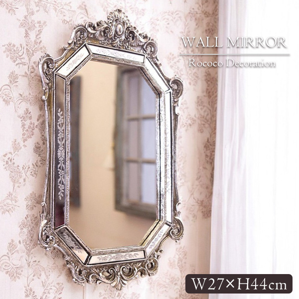 ロココデコ ウォールミラー 壁掛け鏡（シルバー）｜Y-KAGU(輸入