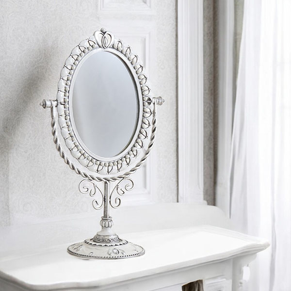 ロココ調デザインの卓上スタンドミラー。角度調整可能で、軽量で持ち運びも簡単。ギフトや店舗什器としても最適。-4