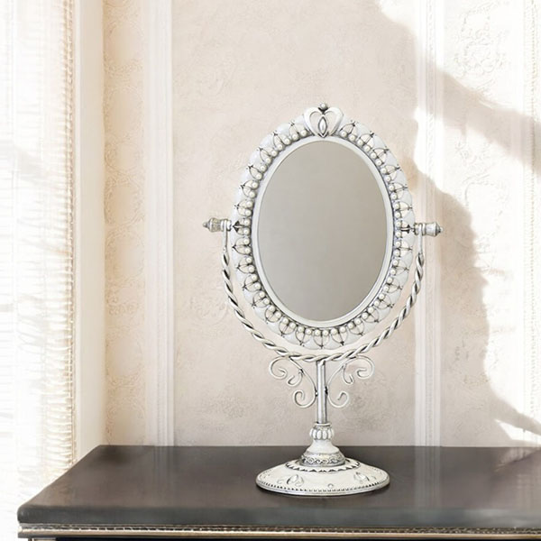 ロココ調デザインの卓上スタンドミラー。角度調整可能で、軽量で持ち運びも簡単。ギフトや店舗什器としても最適。-5