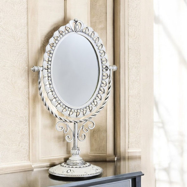 ロココ調デザインの卓上スタンドミラー。角度調整可能で、軽量で持ち運びも簡単。ギフトや店舗什器としても最適。-6