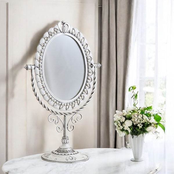 ロココ調デザインの卓上スタンドミラー。角度調整可能で、軽量で持ち運びも簡単。ギフトや店舗什器としても最適。-11