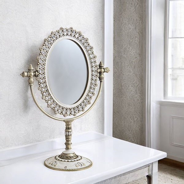 ジュエルスタンドミラー（卓上ミラー） オーバル ビジュー｜Y-KAGU