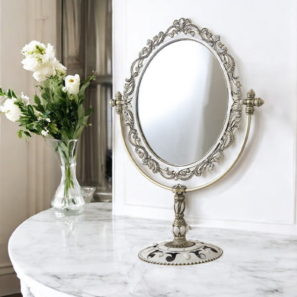 ロココ調 クラシック卓上スタンドミラー 幅32cm×高さ42cm 角度調整可能 エレガントデザイン ギフト＆サロン向け おしゃれ-1