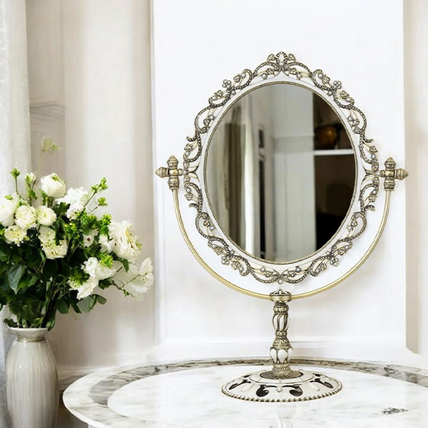 ロココ調 クラシック卓上スタンドミラー 幅32cm×高さ42cm 角度調整可能 エレガントデザイン ギフト＆サロン向け おしゃれ-2
