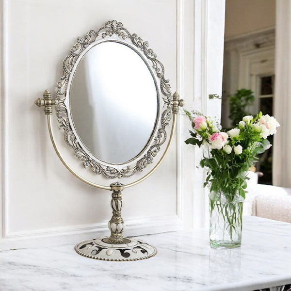 ロココ調 クラシック卓上スタンドミラー 幅32cm×高さ42cm 角度調整可能 エレガントデザイン ギフト＆サロン向け おしゃれ-4