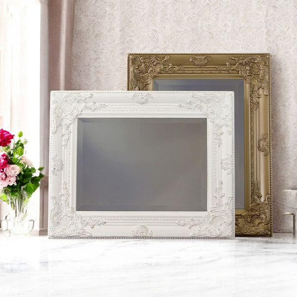 ロココ調デザインのエレガントなウォールミラー。ホワイトとゴールドの2色展開で縦横兼用可能。-1