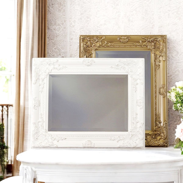 ロココ調デザインのエレガントなウォールミラー。ホワイトとゴールドの2色展開で縦横兼用可能。-8