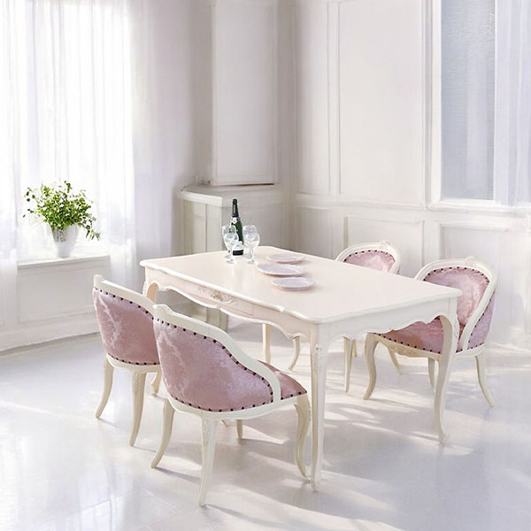 猫脚★ダイニングテーブルセット★白★ホワイト★4人掛け★ロココ調★おしゃれ★輸入家具-1