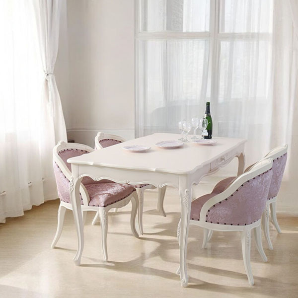 猫脚★ダイニングテーブルセット★白★ホワイト★4人掛け★ロココ調★おしゃれ★輸入家具-14