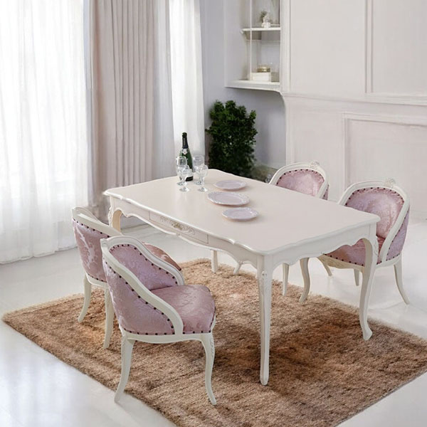 猫脚★ダイニングテーブルセット★白★ホワイト★4人掛け★ロココ調★おしゃれ★輸入家具-15