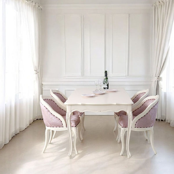猫脚★ダイニングテーブルセット★白★ホワイト★4人掛け★ロココ調★おしゃれ★輸入家具-20