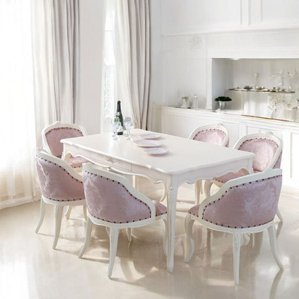 猫脚★ダイニングテーブルセット★白★ホワイト★6人掛け★ロココ調★おしゃれ★輸入家具-1