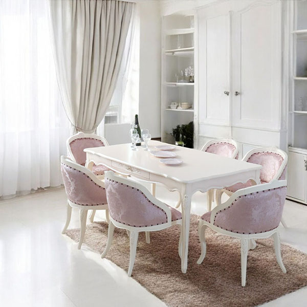 猫脚★ダイニングテーブルセット★白★ホワイト★6人掛け★ロココ調★おしゃれ★輸入家具-15