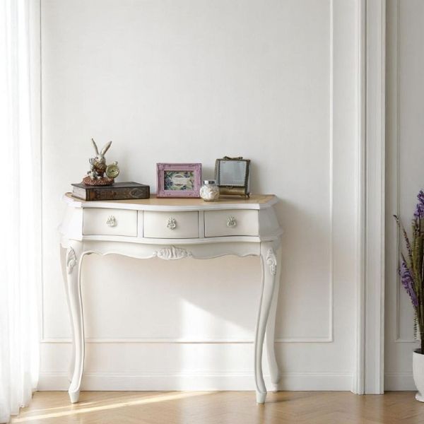 姫系 猫脚 コンソールデスク 幅90cm 在宅ワーク対応 レーザ調天板 アイボリー 白 ホワイト おしゃれ 玄関収納 白家具 店舗什器-11