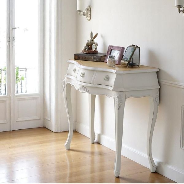 姫系 猫脚 コンソールデスク 幅90cm 在宅ワーク対応 レーザ調天板 アイボリー 白 ホワイト おしゃれ 玄関収納 白家具 店舗什器-12