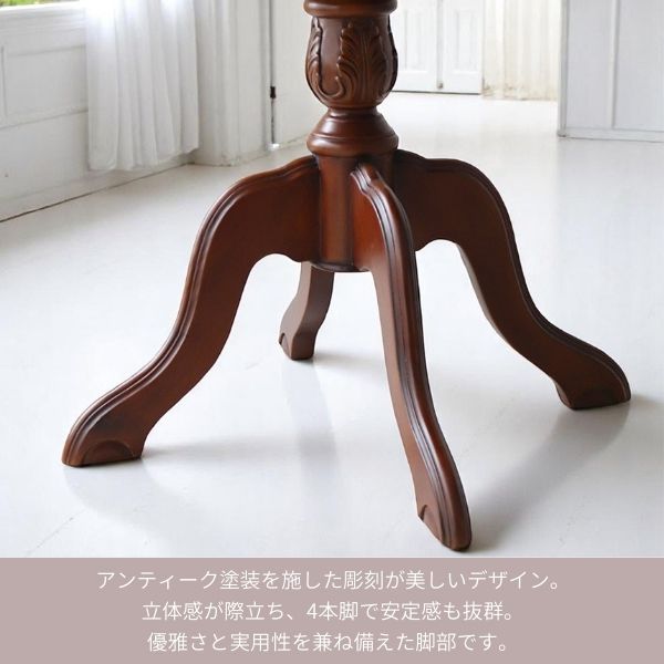 アンティーク調 猫脚 ラウンドテーブル 幅60cm ブラウン 木製 4本脚 おしゃれ コーヒーテーブル カフェテーブル 什器-12